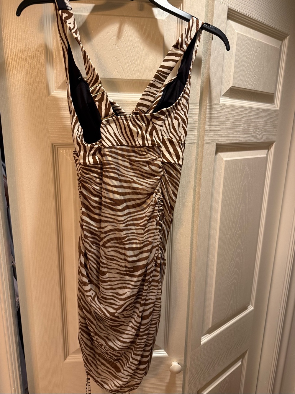 Shapellx Zebra Print One-Piece Swimdress in Brown/White - Picture 5 of 6
